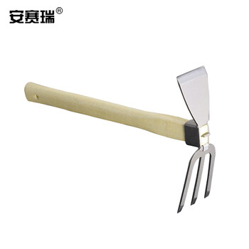 安赛瑞 两用锄耙 木柄碳钢短锄头耙子 农用刨土挖土种植园艺工具 长约37cm 530182