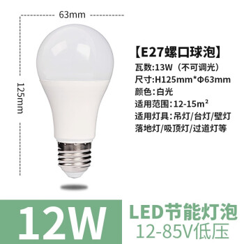 誉翊 LED节能灯泡 低压12-85V室内球泡灯E27螺口客厅卧室照明灯 低压12W 白光（5只装）