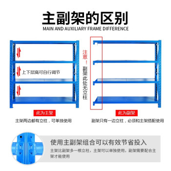 时通货架仓储货架置物架多层货架展示架超市储物架中型200KG/层2000*500*2000四层副架