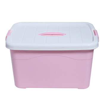 稳斯坦 W305 彩色带提手收纳箱 周转箱 带滑轮塑料储物箱 杂物工具带盖整理箱 粉色8L
