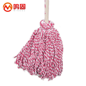鸣固 老式拖把 棉线墩布白圆头加固木杆 大堂尘推拖布工厂物业吸水拖把 红白线