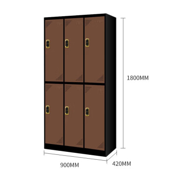 尚留鑫 储物柜浴室刷卡寄存柜宿舍多门员工柜鞋柜电子感应锁柜子 6门黑边褐色