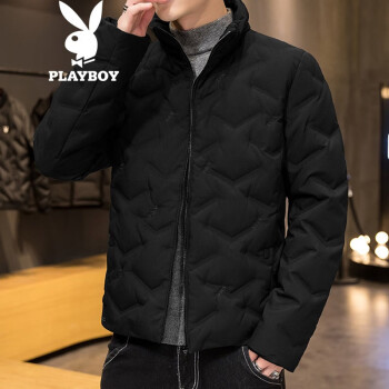 花花公子playboy羽绒服男冬季2021韩版时尚潮流纯色上衣服青少年立领