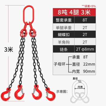 艾科堡 起重吊索具链条吊钩8吨4腿3米 G80锰钢吊链索具组合AKB-DSJ-80
