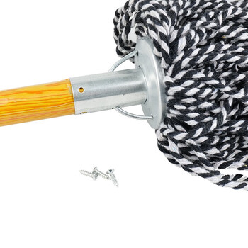 海斯迪克 HKW-37 木杆拖把 棉线老式墩布 工厂物业吸水拖把 黑白圆头加固木杆(5把)