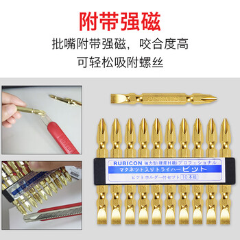 罗宾汉（RUBICON）双头电钻批头十字一字套装GW-11电动螺丝刀 强磁风批头 65mm 10支