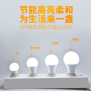 龙代（longdai）低压LED灯泡 夜市摆摊用节能LED灯泡超市市场氛围灯球 12-85V低压E27螺口 12W白光（5只装）