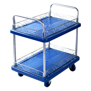 稳斯坦 WST895 双层手推车平板车 小推车工具车拣货车 59X90两层带护栏