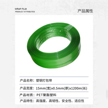 飞尔（FLYER）PET塑钢打包带 绿色打包带手动捆扎带 塑料打包带【15mm宽x0.5mm厚x1200m长】