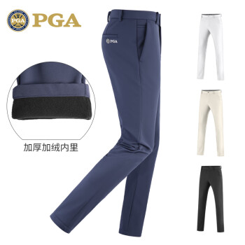 PGA 秋冬款 防水加绒 高尔夫裤子 男士长裤服装 运动球裤 高弹保暖 102045 藏青色 S 32