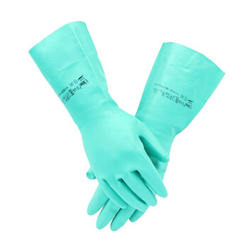 ANSELL 37-676绿色丁腈防化手套定做 33cm长 12双 9码