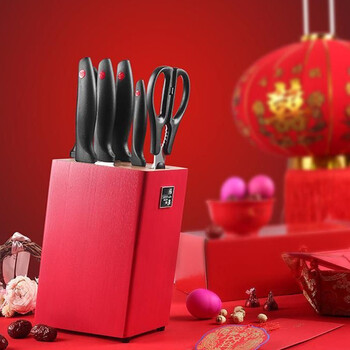 张小泉张字号*红妆系列套装刀具七件套不锈钢厨房刀具套装斩骨刀切片刀厨刀菜刀刀座D30870200