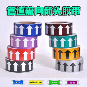 谐晟 国标管道标识贴 管道反光膜 流向导向指示标签箭头标贴不干胶贴 绿底白箭头 5cm*20米