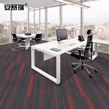 安赛瑞 办公室拼接地垫 商用写字楼酒店长条防滑地毯 25×100cm PVC 黑红条纹 710504