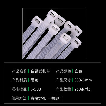 飞尔（FLYER）尼龙扎带 束线捆绑自锁式扎线 塑料扎带【6×300MM】250根起批