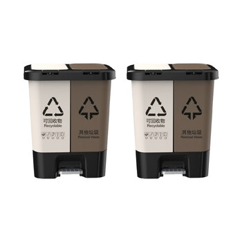 亿丽佳 40L脚踏弹盖分类垃圾桶户外双桶干湿分类分离垃圾桶（高端型弹盖） 3件/组