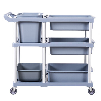 领象 收餐车餐厅收碗车餐盘碗塑料手推车移动收餐车带挂桶酒店食堂收台餐车保洁车不锈钢推车 平把款