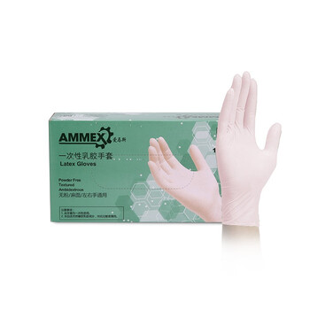 爱马斯（AMMEX）TLFC46100 一次性乳胶手套居家家庭清洁工业科研橡胶手套标准型 无粉麻面 定做 L码 100只/盒