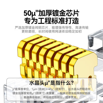 山泽 六类网线水晶头 6类千兆网络接头 50U镀金工程级RJ45网线连接器 CAT6非屏蔽水晶头100个 DJ-650U