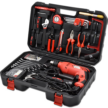 卡夫威尔 600W 13mm工业电钻 冲击电钻 电钻套装 工具箱 工具套装 维修工具 64件套 H13037A