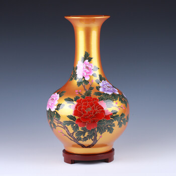 悦灵美景德镇陶瓷现代新中式家居红牡丹花瓶插花摆件大号客厅电视柜