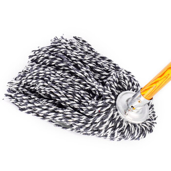 领象 木杆拖把棉线大堂老式墩布尘推拖布工厂物业吸水拖把 蓝白圆头