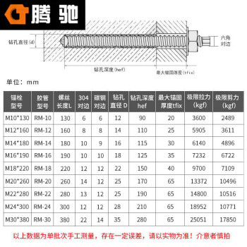 腾驰（CT）028 化学锚栓（带药水） M8-M30全系列  304不锈钢M12*160（20套）