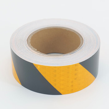 冰禹 高反光贴纸 警示反光膜 施工物业反光胶带警戒线条 5cm*25m 黄黑斜纹1卷 BYaf-530