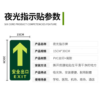 者也 安全标志牌PVC夜光地贴安全出口通道疏散指示牌紧急逃生标志贴 C-1安全出口直行