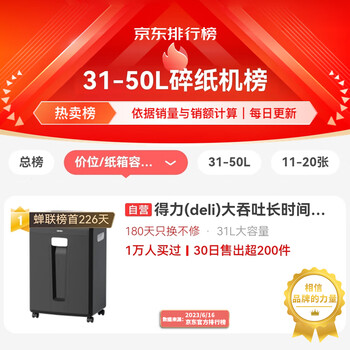 得力（deli）商用办公升级120分钟连碎单次16张大型商务碎纸机家用大吞吐长时间4级碎卡/光盘  27258