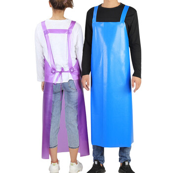 者也 双肩背带围裙 1件 深蓝35丝PVC水产屠宰厨房防水耐油耐弱酸碱牛筋围腰 均码