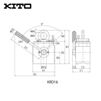 KITO 磁力吊 日本原装进口永磁式起重器磁力吊机 扁钢圆钢两用永磁铁 KRD16 平钢承重160kg 200470