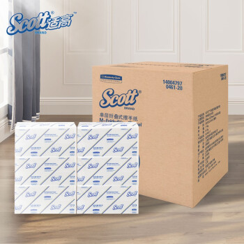 适高（Scott）0465 单层折叠式擦手纸 (225 x 230 毫米x150张/包) x 24包/箱