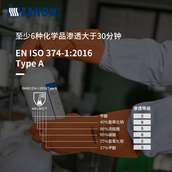 兰浪SR200 进口天然橡胶耐酸碱防腐蚀防化防护劳保工业实验室手套 L