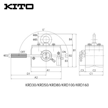 KITO 磁力吊 日本原装进口永磁式起重器磁力吊机 扁钢圆钢两用永磁铁 KRD160 平钢承重1600kg 200475