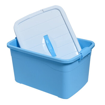 稳斯坦 W305 彩色带提手收纳箱 周转箱 带滑轮储物箱杂物工具带盖整理箱 蓝色3L
