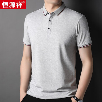 恒源祥短袖t恤男士含桑蚕丝翻领纯色上衣夏季薄款透气体恤衫冰丝男装