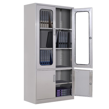 京顿JINGDUN 304不锈钢文件柜办公资料柜档案柜不锈钢财务凭证票据带锁玻璃储物柜 304大器械