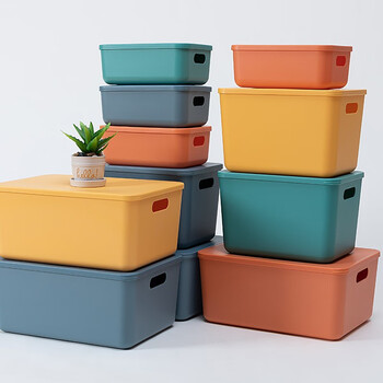 访客 FK 桌面收纳盒多彩塑料带盖子储物盒零食化妆品内衣收纳整理置物盒子珠光黄小号带盖