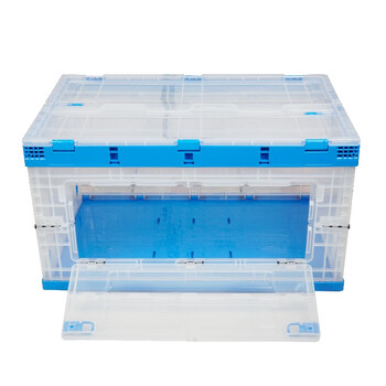 元汗K650-360玩具配件衣物可折叠收纳箱80升 透明蓝带开门 整理盒储物箱置物箱 定制