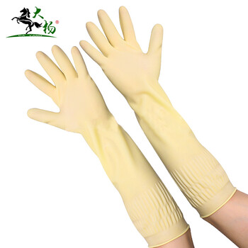 大杨151乳胶手套 M中码5双 45CM加长高袖加厚防水防滑耐酸碱胶皮洗碗手套 定制
