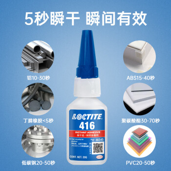 乐泰/loctite 416 强力快干胶水 502通用型高强度瞬干胶金属塑料无色透明液体强力胶水 20g/1支