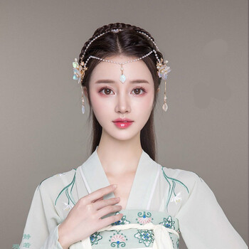 米囹汉服头饰古风额饰眉心坠发夹后压发饰古代超仙流苏少女古装配饰品