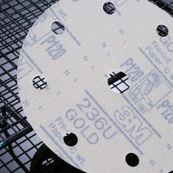 3M 236U砂纸圆片气动电动打磨机用圆盘砂纸汽车喷漆金属加工抛光研磨氧化铝砂碟 背绒9孔6寸P180目 100片装