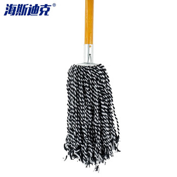 海斯迪克 HKW-37 木杆拖把 棉线老式墩布 工厂物业吸水拖把 黑白圆头加固木杆(5把)