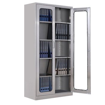 京顿JINGDUN 201不锈钢文件柜办公资料柜档案柜不锈钢财务凭证票据带锁玻璃储物柜 201通玻