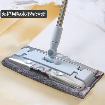 亿丽佳 夹布平板拖把免手洗墩布排拖旋转实木地板尘推纤维拖布平拖（伸缩杆一体金属夹子两块配布） 5件/组