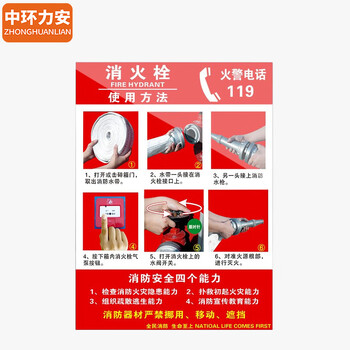 中环力安【2张*消火栓使用方法20x30cm】安全标识牌贴纸禁止吸烟提示牌定做消防标牌警示牌
