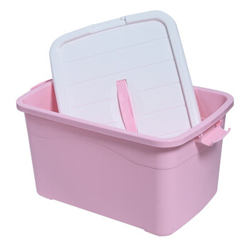 稳斯坦 W305 彩色带提手收纳箱 周转箱 带滑轮塑料储物箱 杂物工具带盖整理箱 粉色8L