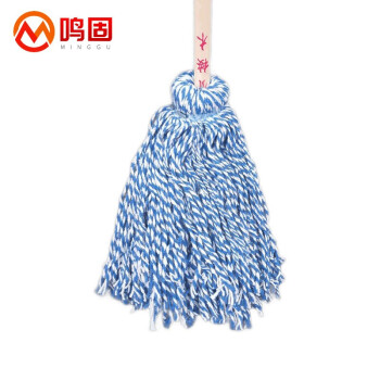 鸣固 老式拖把 棉线墩布白圆头加固木杆 大堂尘推拖布工厂物业吸水拖把 蓝白线